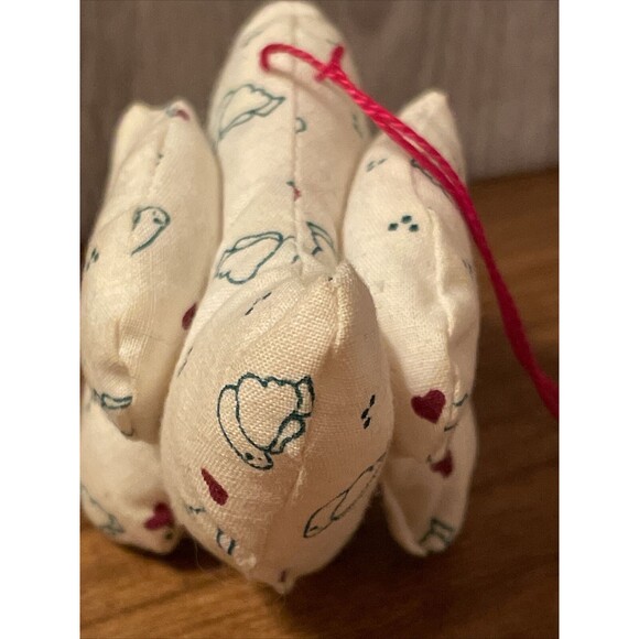 Vintage Handmade Christmas Tree Ornament Bird Dove Plush 1980s White Red - Picture 4 of 9